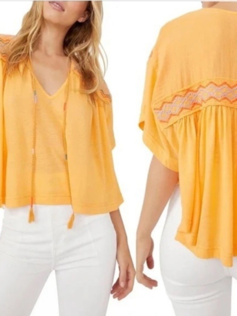 Free People Market Embroidered Top in Carrot
